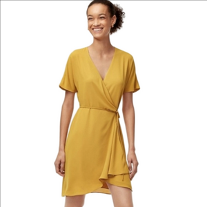 ARITZIA BABATON Wallace in Cairo Gold short sleeve wrap mini dress